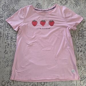 Life Is Good Shirt Womens Small Pink Sleep Top Tshirt Strawberries